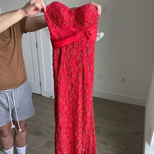 Red Strapless Beaded Prom/Formal Dress